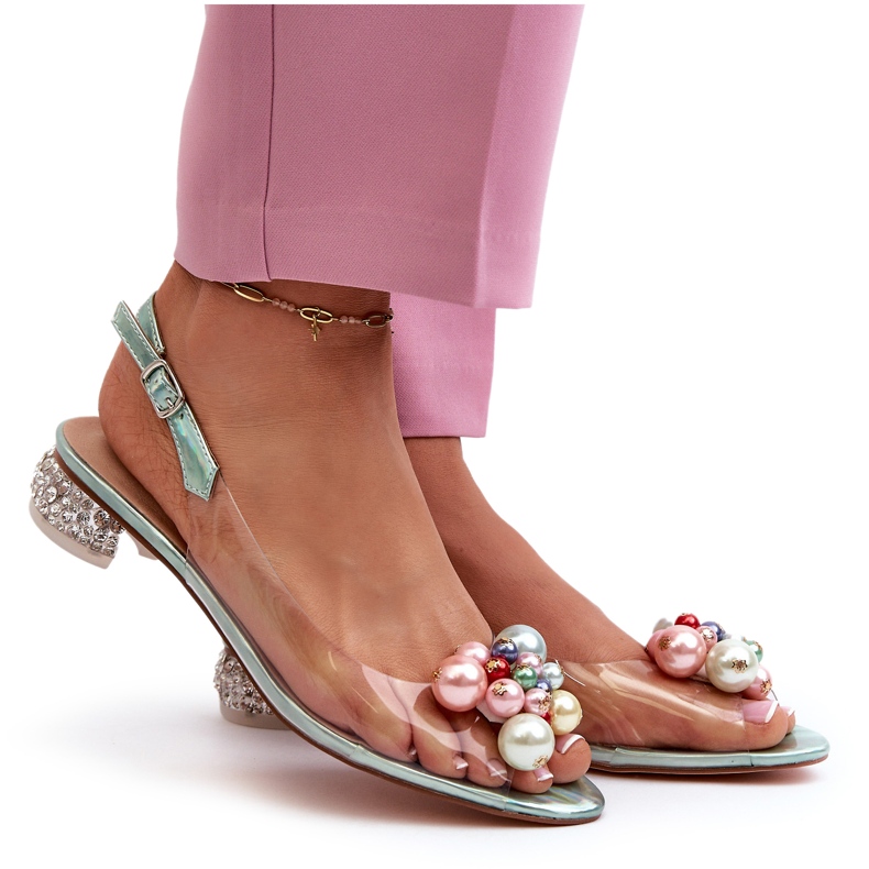 S.Barski Sandales transparentes à talons bas avec décoration Vert D&amp;A MR38-368 5