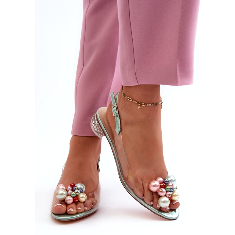 S.Barski Sandales transparentes à talons bas avec décoration Vert D&amp;A MR38-368 3