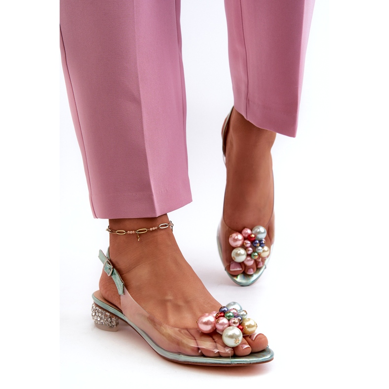 S.Barski Sandales transparentes à talons bas avec décoration Vert D&amp;A MR38-368 1