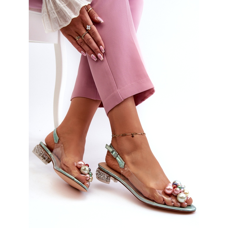 S.Barski Sandales transparentes à talons bas avec décoration Vert D&amp;A MR38-368 4