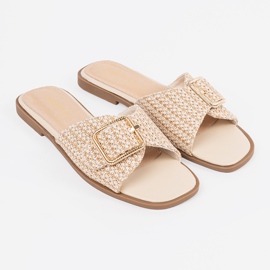 Goodin Pantoufles dans une calandre beige et blanche avec une boucle 1