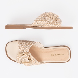 Goodin Pantoufles dans une calandre beige et blanche avec une boucle 3