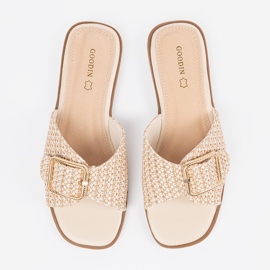 Goodin Pantoufles dans une calandre beige et blanche avec une boucle 2