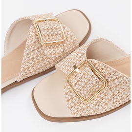 Goodin Pantoufles dans une calandre beige et blanche avec une boucle 4