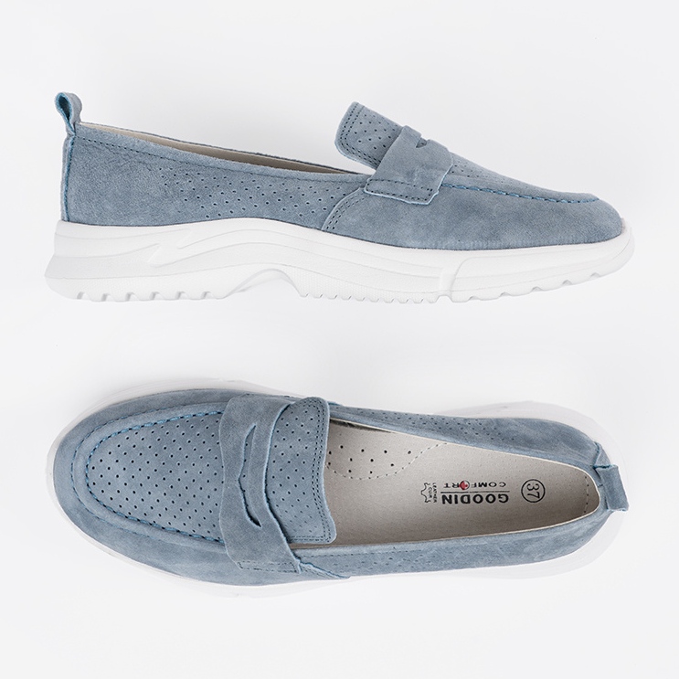 Goodin Mocassins bleus en cuir sur la plate-forme 1 Goodin Mocassins bleus en cuir sur la plate-forme 1