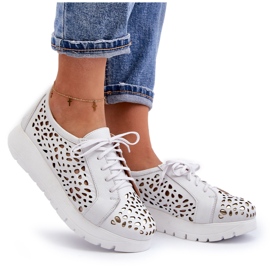 Zazoo 2821 Chaussures Ajourées En Cuir Femme blanc 4