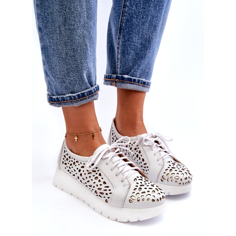 Zazoo 2821 Chaussures Ajourées En Cuir Femme blanc 3