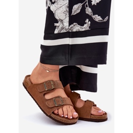Les tongs en daim féminins avec Big Star RR274A394 boucles brunes 1