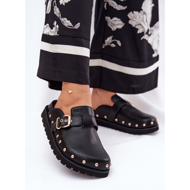 Flip en cuir -flops des sabots pour femmes sur la plate-forme noire Big Star RR274A378 le noir 2