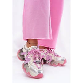 Baskets en cuir féminine sur la semelle massive Goe rr2n4030 rose 2