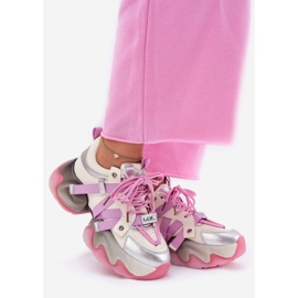 Baskets en cuir féminine sur la semelle massive Goe rr2n4030 rose 1