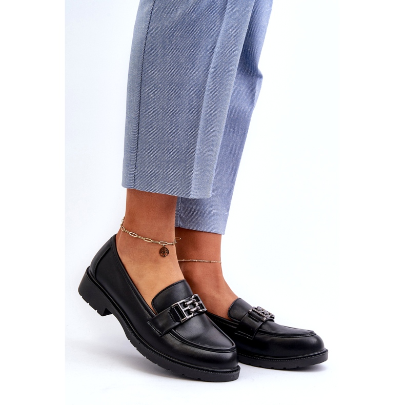 S.Barski Les mocassins de l'éco-cuir des femmes avec un ornement de S. barski Hy372 Black le noir 1