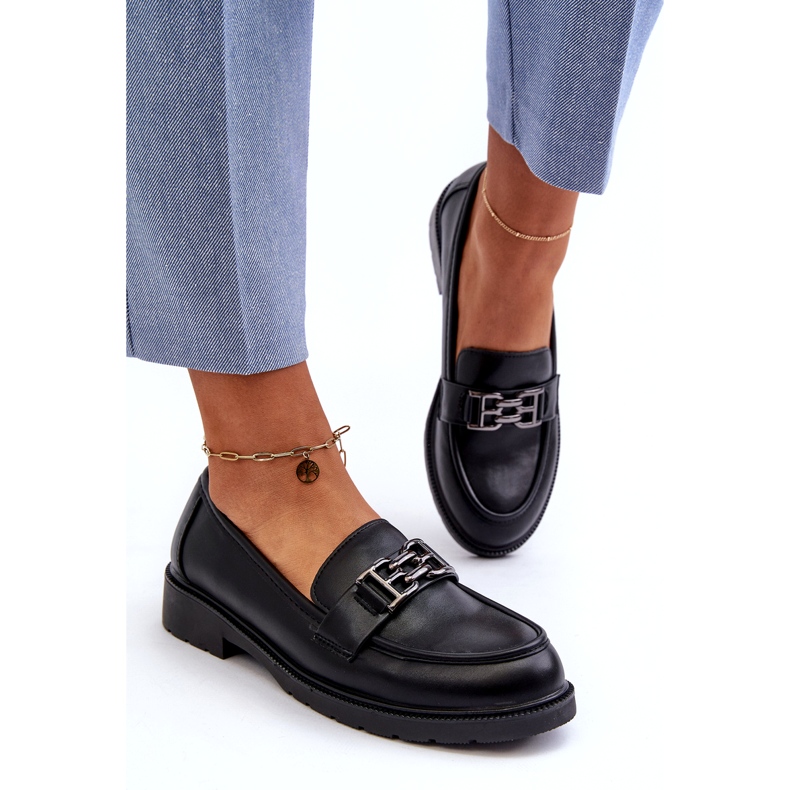 S.Barski Les mocassins de l'éco-cuir des femmes avec un ornement de S. barski Hy372 Black noir 2