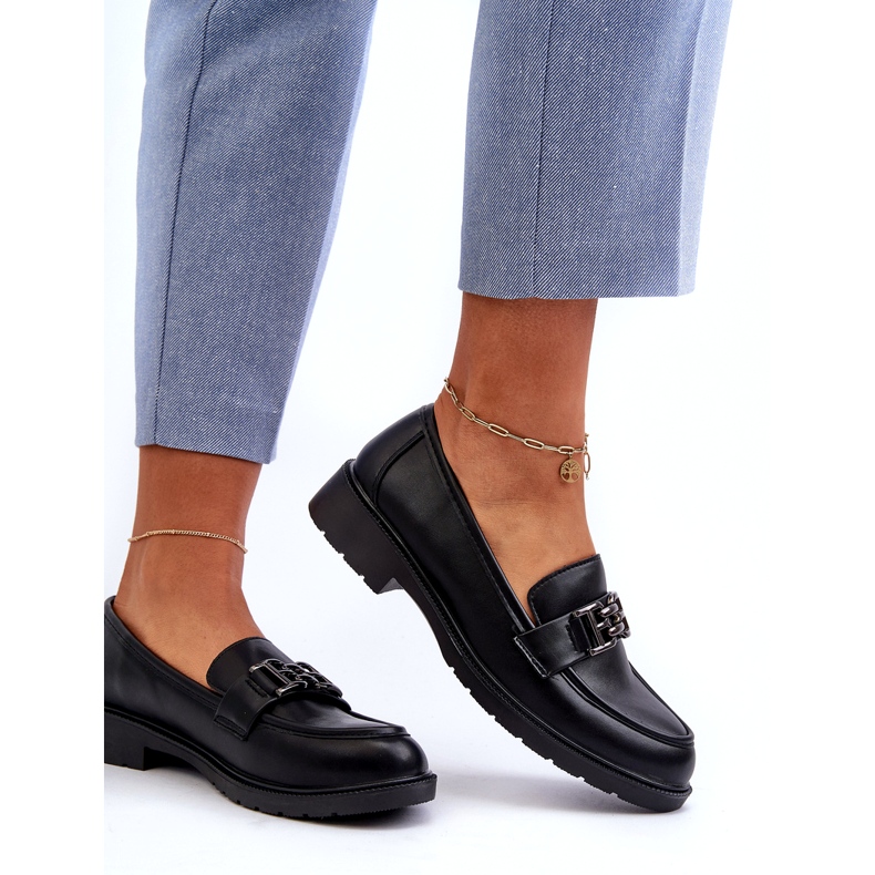 S.Barski Les mocassins de l'éco-cuir des femmes avec un ornement de S. barski Hy372 Black noir 3