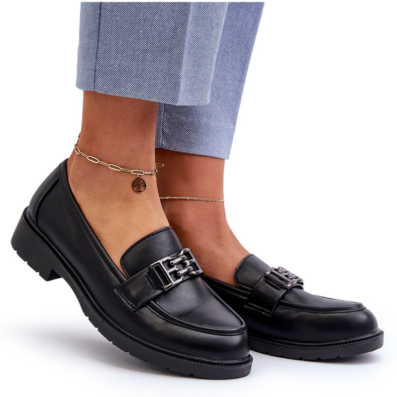S.Barski Les mocassins de l'éco-cuir des femmes avec un ornement de S. barski Hy372 Black noir 5