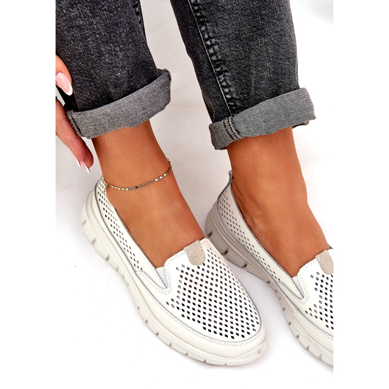 Evento Mocassins ouverts en cuir léger 24pb18-6870 blanc blanche 4