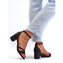 Vinceza Sandales scintillantes pour femmes 20244 sur un pilier bas noir le noir 3