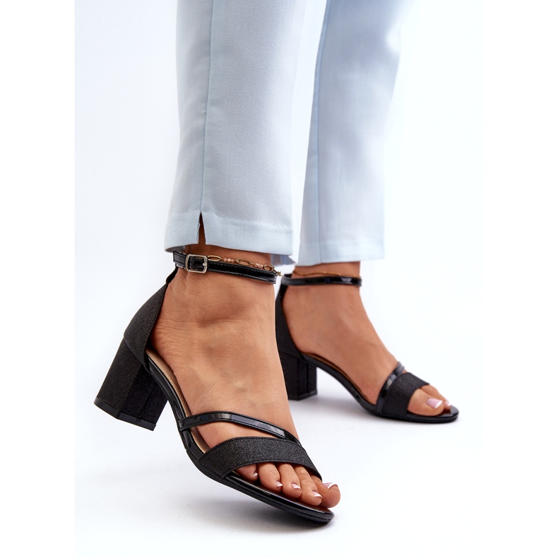 Vinceza Sandales scintillantes pour femmes 20244 sur un pilier bas noir le noir 1