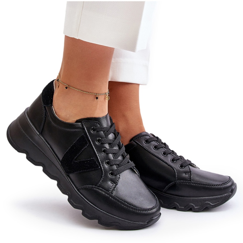 Vinceza 7918 Chaussures de sport en cuir pour femme Noir le noir 4