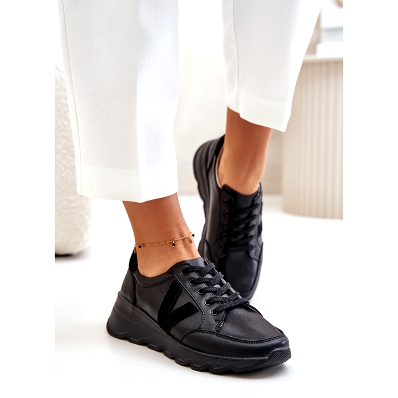 Vinceza 7918 Chaussures de sport en cuir pour femme Noir 1