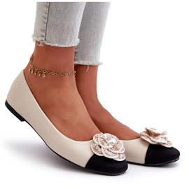 Seastar Ballerinas pour femmes en cuir écologique avec beige perle décorative 5