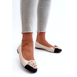 Seastar Ballerinas pour femmes en cuir écologique avec beige perle décorative 1