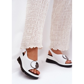 S.Barski Sandales en cuir pour femmes avec un coin avec un ornement S. Barski LR51-788 White blanche 2