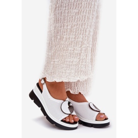 S.Barski Sandales en cuir pour femmes avec un coin avec un ornement S. Barski LR51-788 White blanche 1