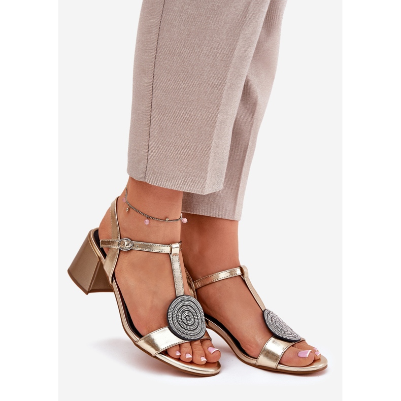 S.Barski Sandales en cuir sur le poteau avec décoration JC51-842 Gold d'or 1 S.Barski Sandales en cuir sur le poteau avec décoration JC51-842 Gold d'or 1