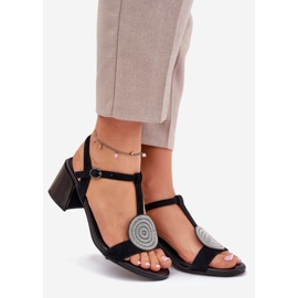 S.Barski Sandales en cuir sur le poteau avec décoration JC51-842 Black le noir 1