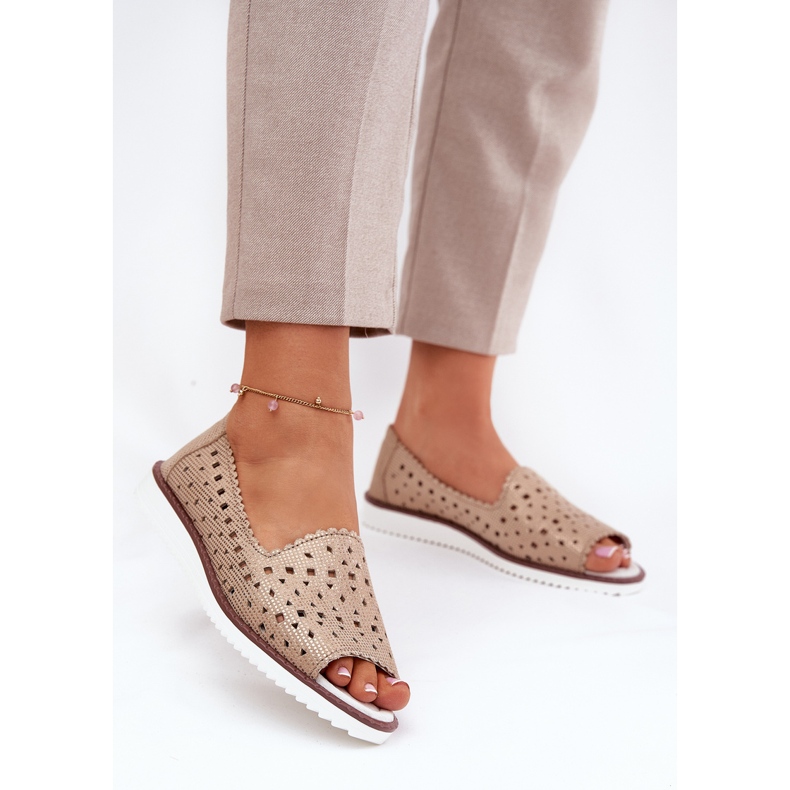 S.Barski Ballerines de travail en cuir avec des doigts nus S. Barski LR51-922 Gold d'or 2