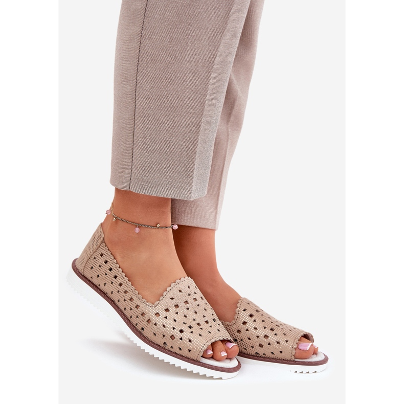 S.Barski Ballerines de travail en cuir avec des doigts nus S. Barski LR51-922 Gold d'or 1