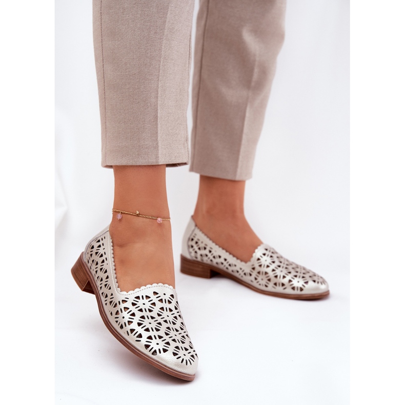 S.Barski Cuir OpenWork Mocasins pour femmes S. Barski LR51-646 PLN doré 2