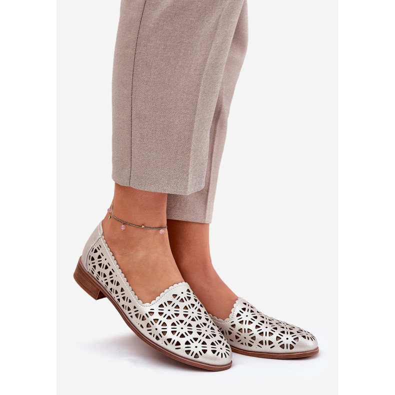 S.Barski Cuir OpenWork Mocasins pour femmes S. Barski LR51-646 PLN doré 1