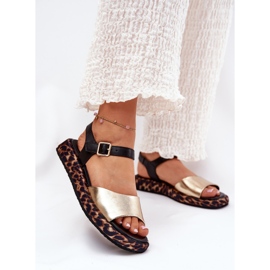 S.Barski Sandales en cuir pour femmes sur la plate-forme avec un imprimé léopard S. Barski JC51-347 Gold d'or 2