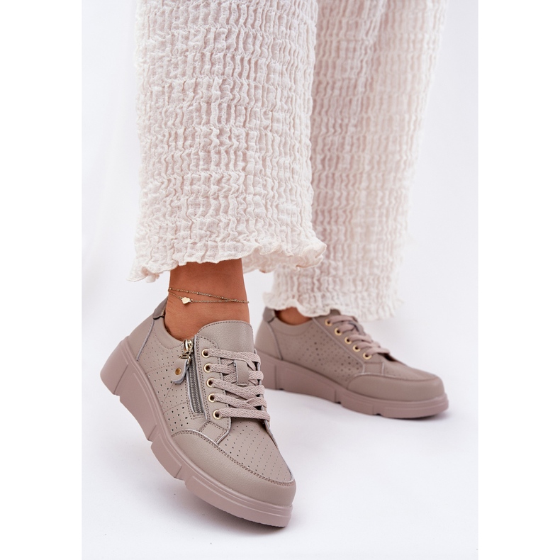 Vinceza Sneakers Chaussures de sport en cuir sur la plate-forme avec le château de Vincez 88019 beige foncé 2