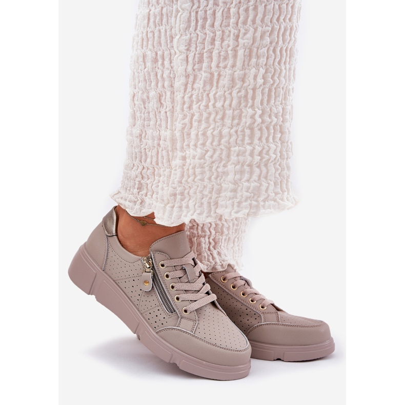 Vinceza Sneakers Chaussures de sport en cuir sur la plate-forme avec le château de Vincez 88019 beige foncé 1