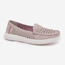 Vinceza Mocassins en cuir féminin avec un motif ouvert Vincez 88028 beige 4