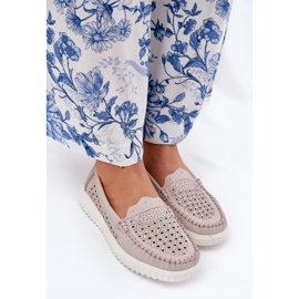 Vinceza Mocassins en cuir féminin avec un motif ouvert Vincez 88028 beige 5