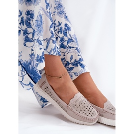 Vinceza Mocassins en cuir féminin avec un motif ouvert Vincez 88028 beige 6