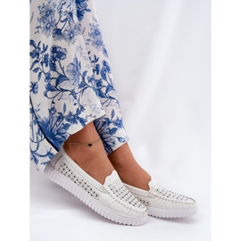 Vinceza Mocassins en cuir féminin avec un motif ouvert Vincez 88028 blanc blanche 5