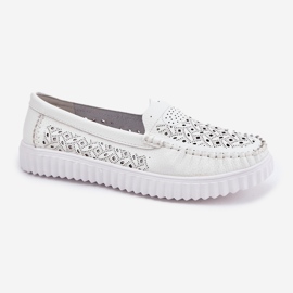 Vinceza Mocassins en cuir féminin avec un motif ouvert Vincez 88028 blanc blanche 4