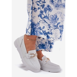 Vinceza Mocassins en cuir féminin avec un détail doré Vincez 88007 gris clair blanc 1