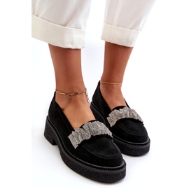 Zazoo 3419 Mocasins féminins en daim avec une sangle de ceinture décorative Black le noir 3