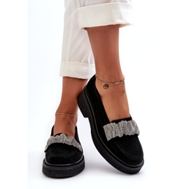 Zazoo 3419 Mocasins féminins en daim avec une sangle de ceinture décorative Black le noir 2