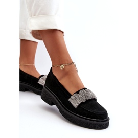 Zazoo 3419 Mocasins féminins en daim avec une sangle de ceinture décorative Black le noir 1
