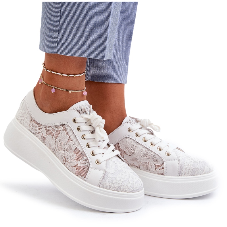 S.Barski Baskets en dentelle pour femmes sur la plate-forme S. Barski Hy51-059 White blanche 4