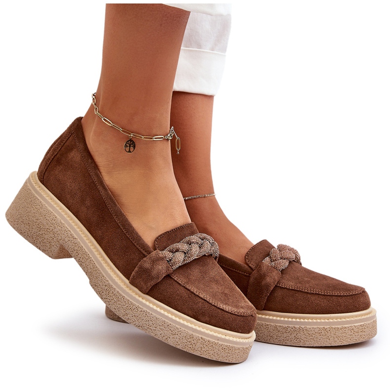 Zazoo 3429/W Mocassins en daim pour femme avec décoration, marron brun 5