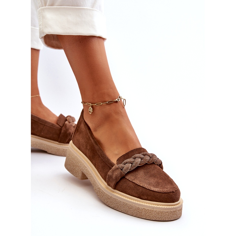 Zazoo 3429/W Mocassins en daim pour femme avec décoration, marron brun 2