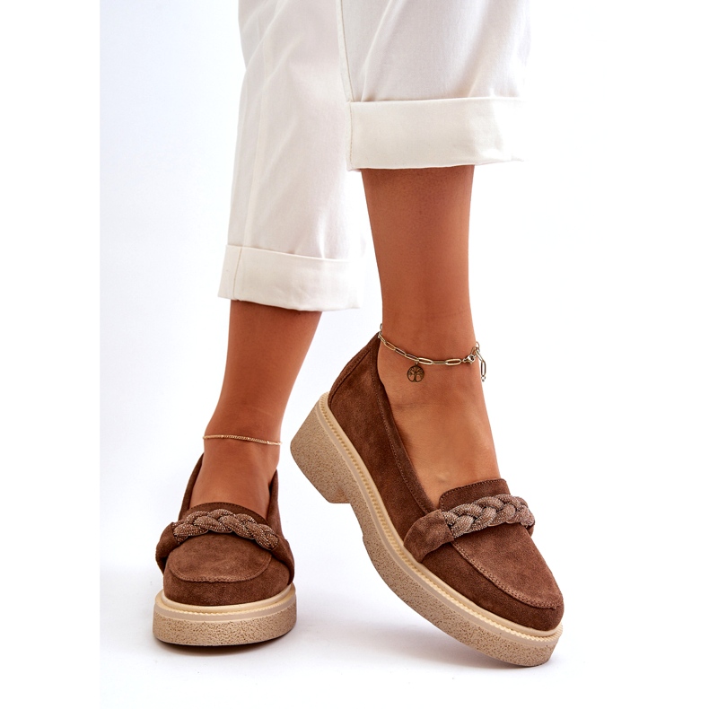 Zazoo 3429/W Mocassins en daim pour femme avec décoration, marron brun 3